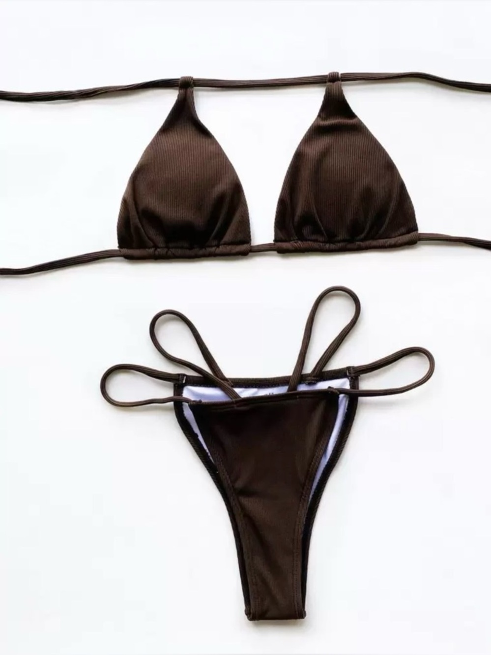 NWOT Brown Ribbed Triangle Bikini Set